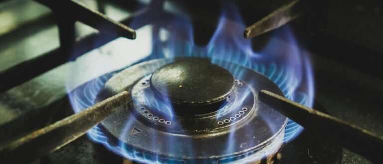 Blue flame on a gas range burner