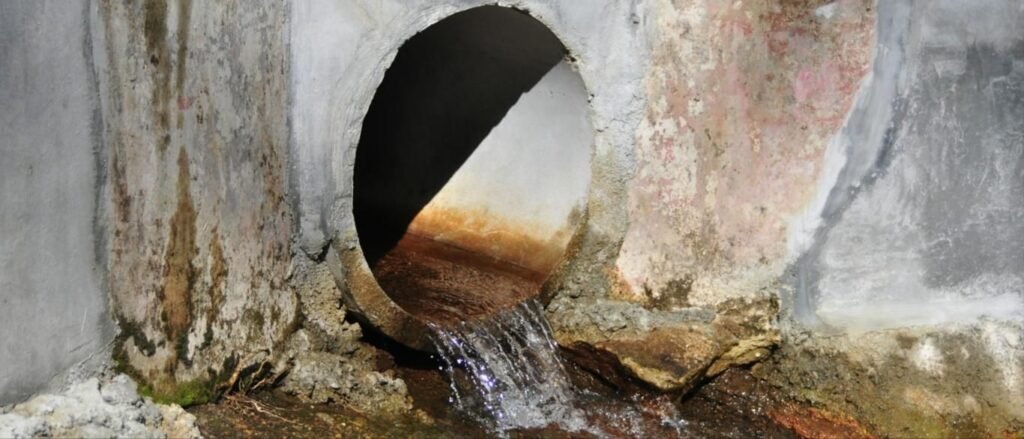 Water flowing from a drain pipe outfall
